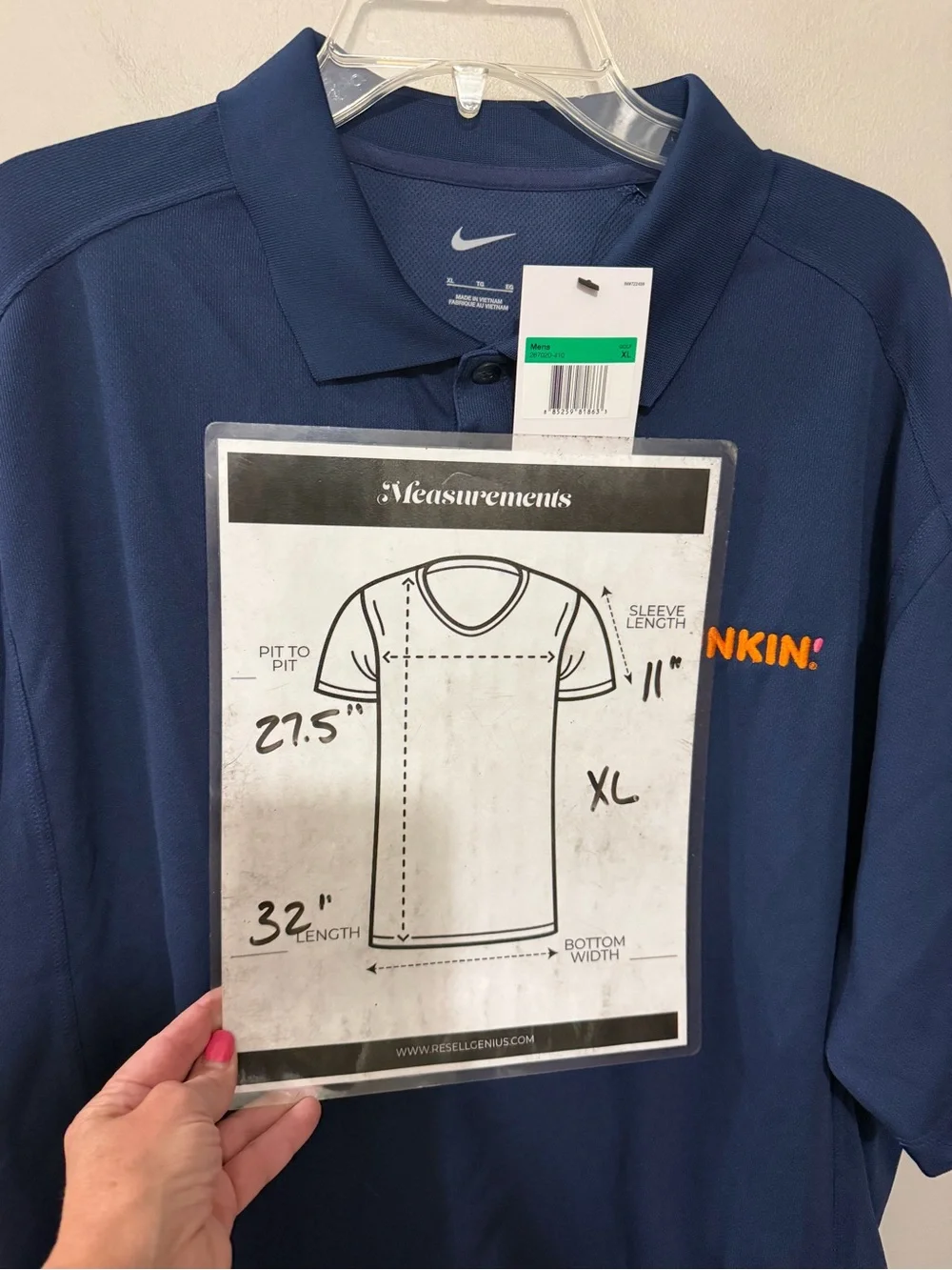 NWT Nike Men's Navy Golf Polo with Orange DUNKIN! Embroidered Logo. Size XL
